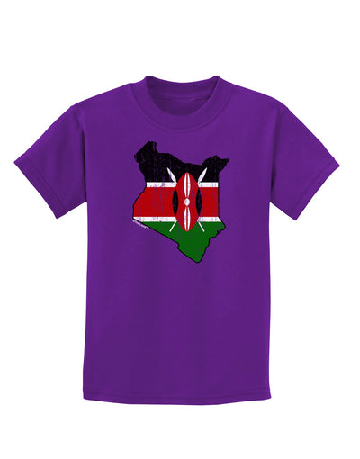 Kenya Flag Silhouette Distressed Childrens Dark T-Shirt-Childrens T-Shirt-TooLoud-Purple-X-Small-Davson Sales
