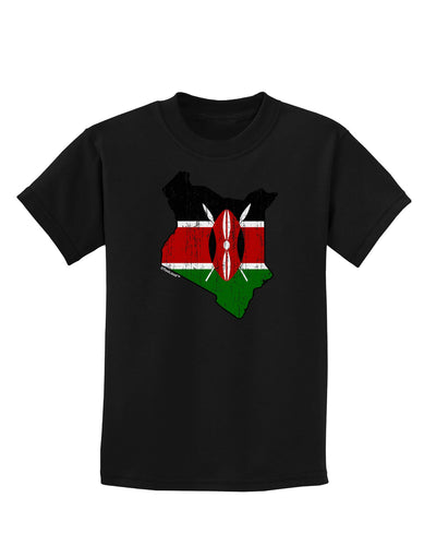 Kenya Flag Silhouette Distressed Childrens Dark T-Shirt-Childrens T-Shirt-TooLoud-Black-X-Small-Davson Sales