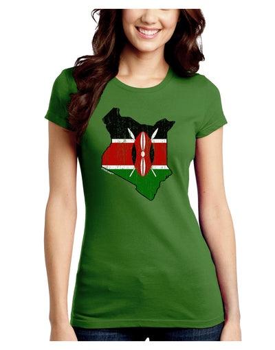 Kenya Flag Silhouette Distressed Juniors Petite Crew Dark T-Shirt-T-Shirts Juniors Tops-TooLoud-Kiwi-Green-Juniors Fitted Small-Davson Sales