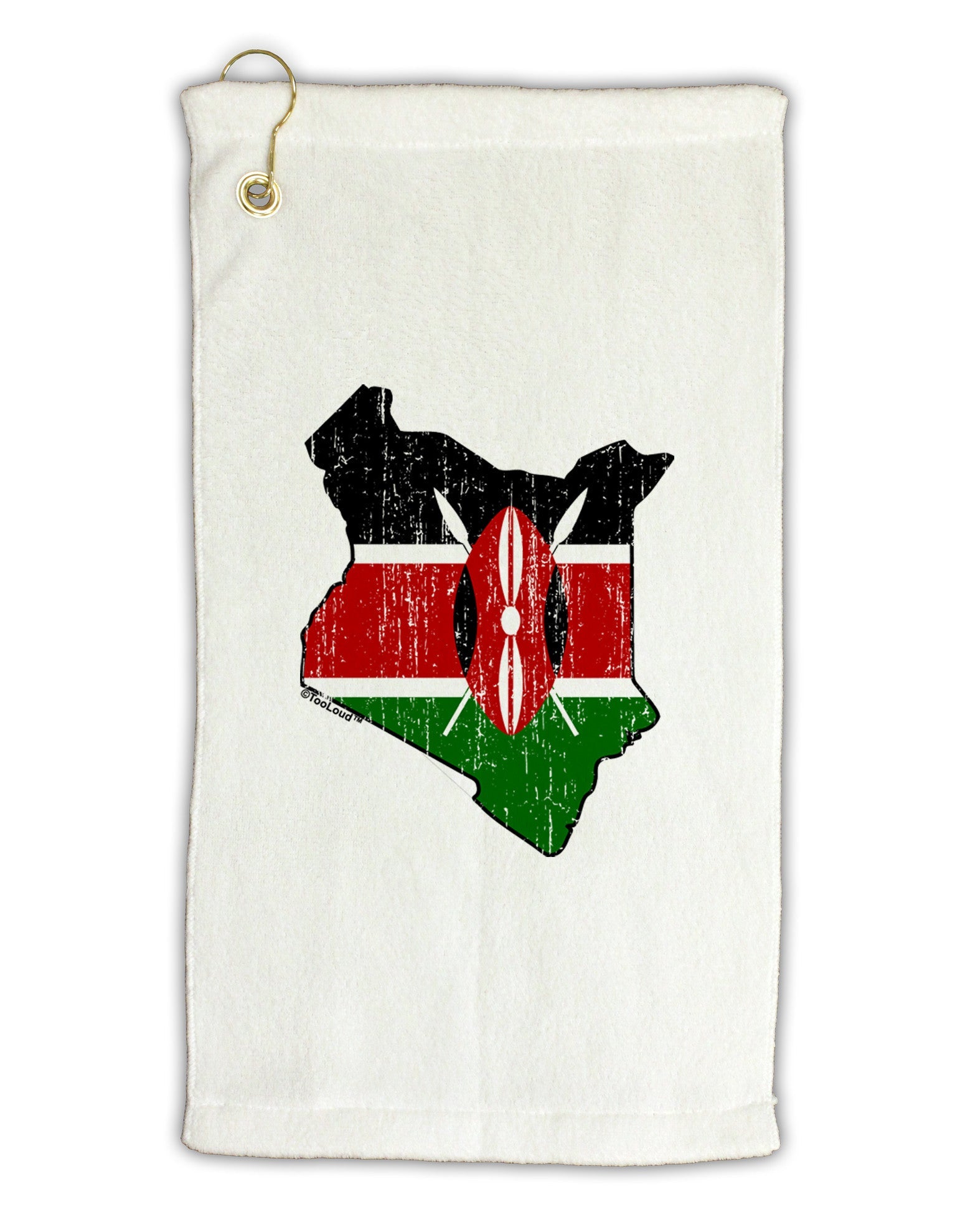 Kenya Flag Silhouette Distressed Micro Terry Gromet Golf Towel 11"x19-Golf Towel-TooLoud-White-Davson Sales
