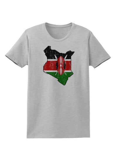 Kenya Flag Silhouette Distressed Womens T-Shirt-Womens T-Shirt-TooLoud-AshGray-X-Small-Davson Sales