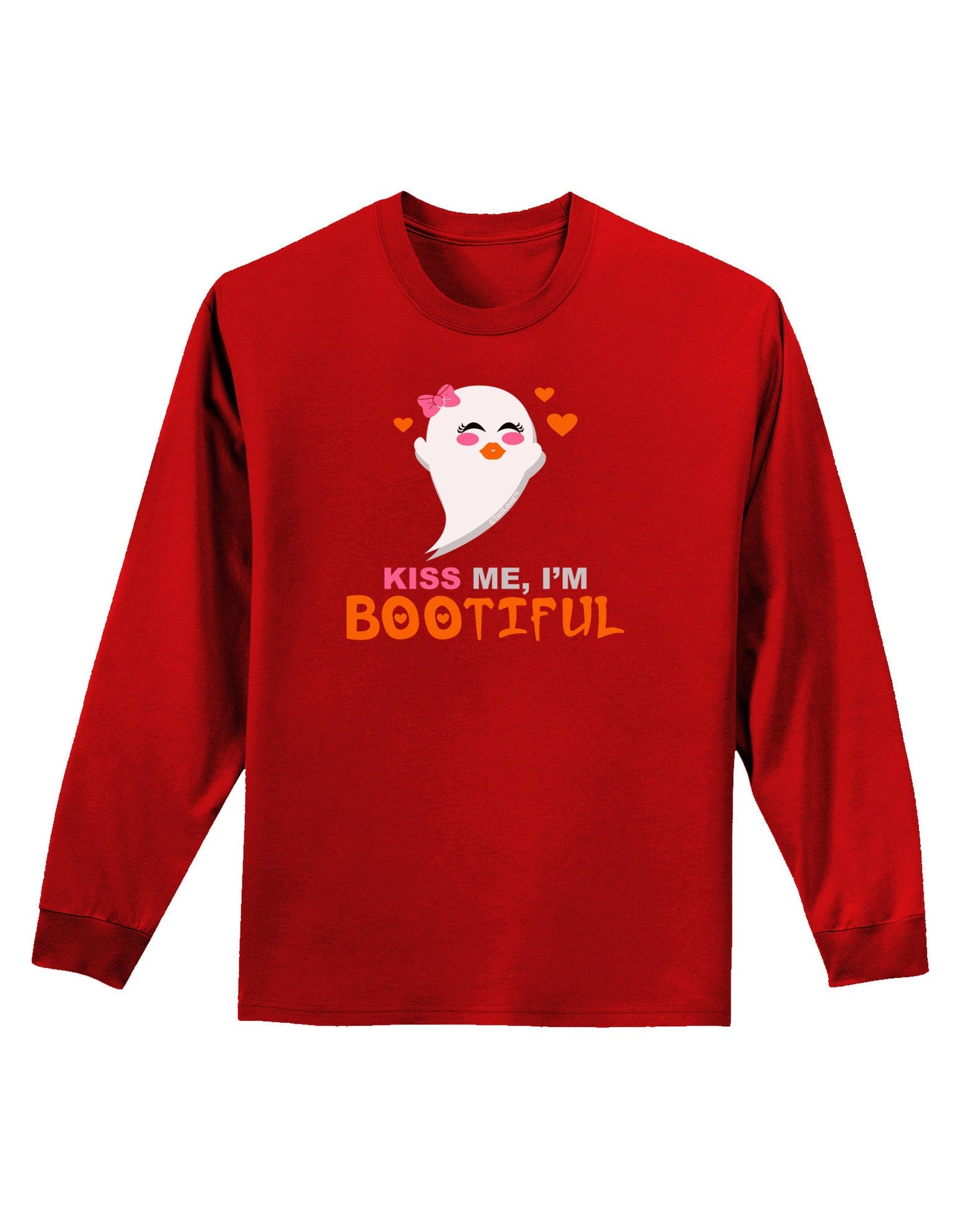 Kiss Me BOOtiful Ghost Orange Adult Long Sleeve Dark T-Shirt-TooLoud-Red-Small-Davson Sales