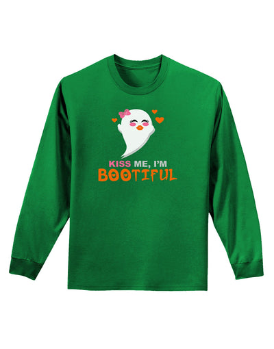 Kiss Me BOOtiful Ghost Orange Adult Long Sleeve Dark T-Shirt-TooLoud-Kelly-Green-Small-Davson Sales