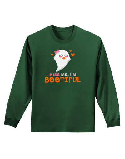 Kiss Me BOOtiful Ghost Orange Adult Long Sleeve Dark T-Shirt-TooLoud-Dark-Green-Small-Davson Sales