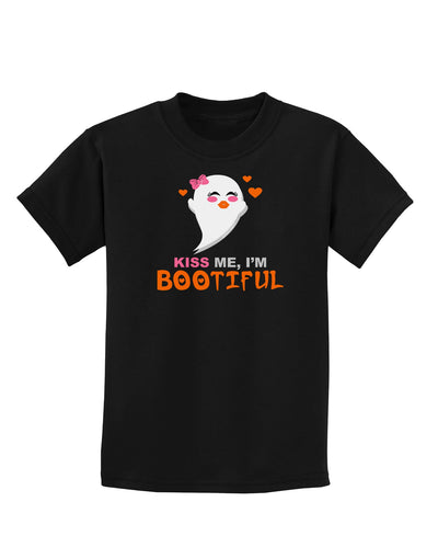 Kiss Me BOOtiful Ghost Orange Childrens Dark T-Shirt-Childrens T-Shirt-TooLoud-Black-X-Small-Davson Sales