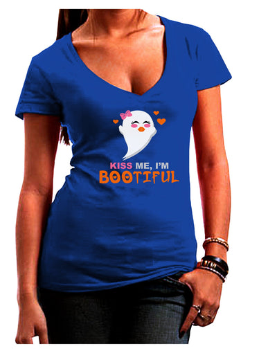 Kiss Me BOOtiful Ghost Orange Juniors V-Neck Dark T-Shirt-Womens V-Neck T-Shirts-TooLoud-Royal-Blue-Juniors Fitted Small-Davson Sales