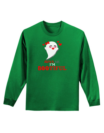 Kiss Me BOOtiful Ghost Red Adult Long Sleeve Dark T-Shirt-TooLoud-Kelly-Green-Small-Davson Sales