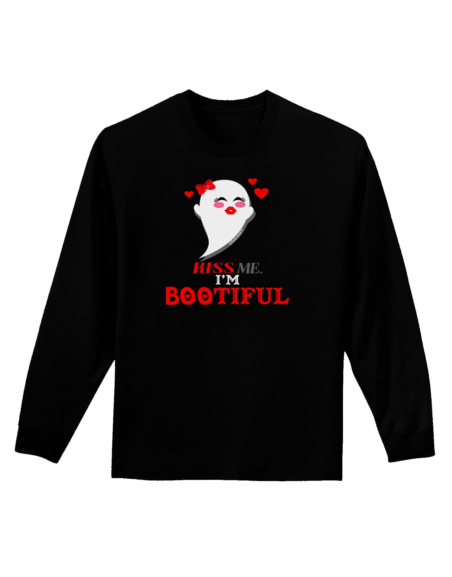 Kiss Me BOOtiful Ghost Red Adult Long Sleeve Dark T-Shirt-TooLoud-Black-Small-Davson Sales