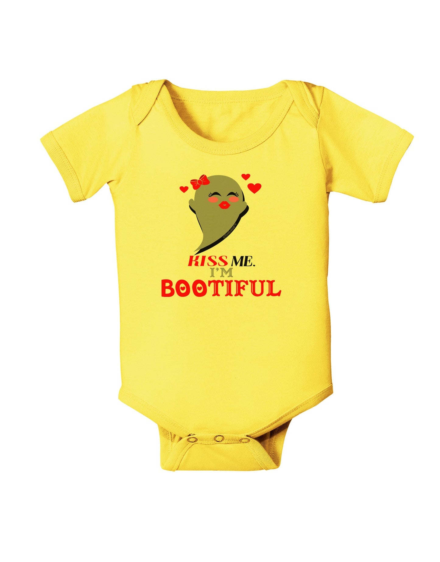 Kiss Me BOOtiful Ghost Red Baby Romper Bodysuit-Baby Romper-TooLoud-Yellow-06-Months-Davson Sales