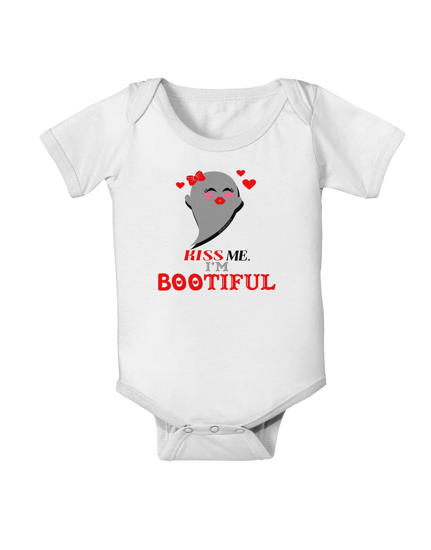 Kiss Me BOOtiful Ghost Red Baby Romper Bodysuit-Baby Romper-TooLoud-White-06-Months-Davson Sales