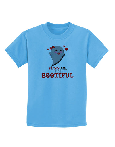 Kiss Me BOOtiful Ghost Red Childrens T-Shirt-Childrens T-Shirt-TooLoud-Aquatic-Blue-X-Small-Davson Sales