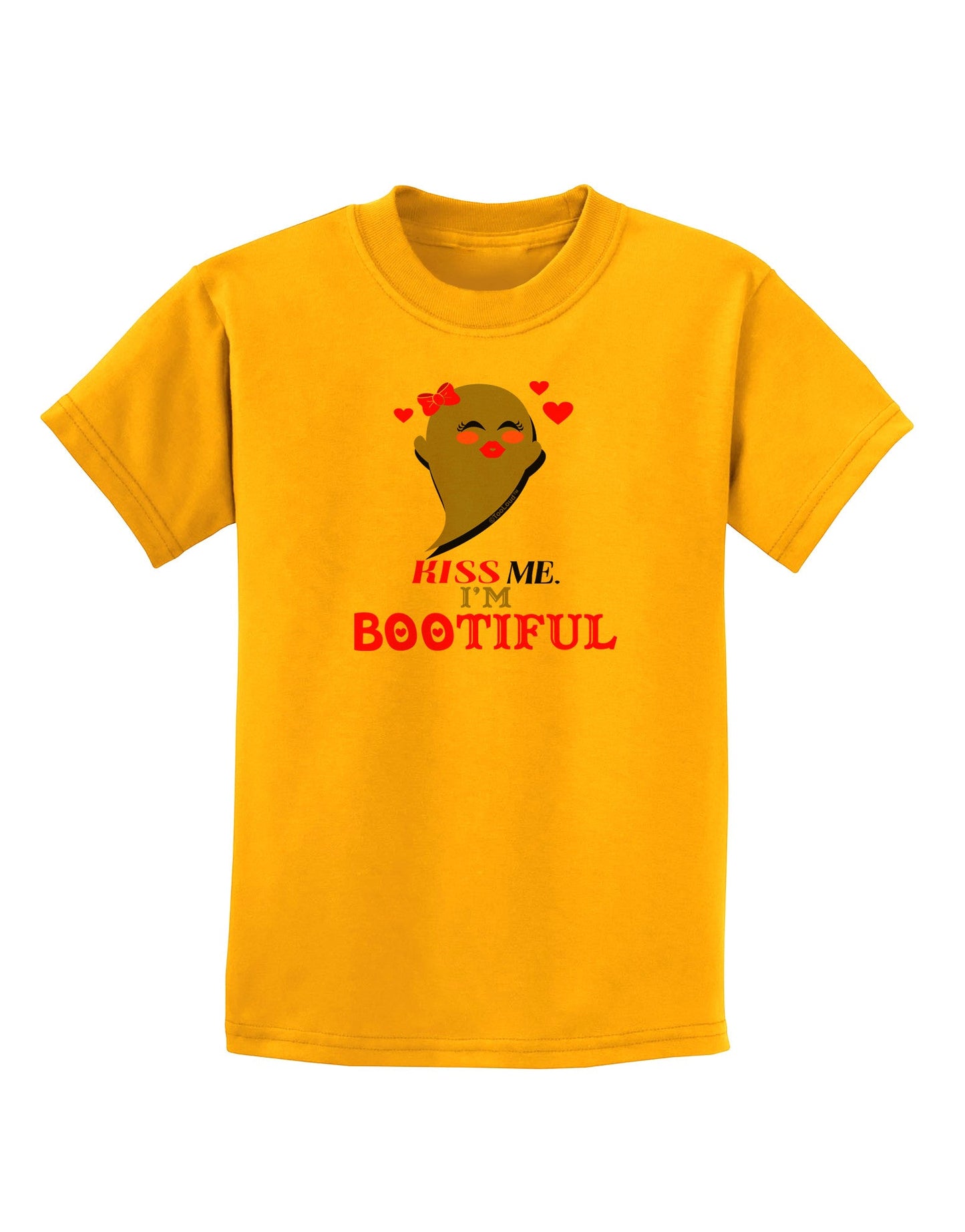 Kiss Me BOOtiful Ghost Red Childrens T-Shirt-Childrens T-Shirt-TooLoud-Gold-X-Small-Davson Sales