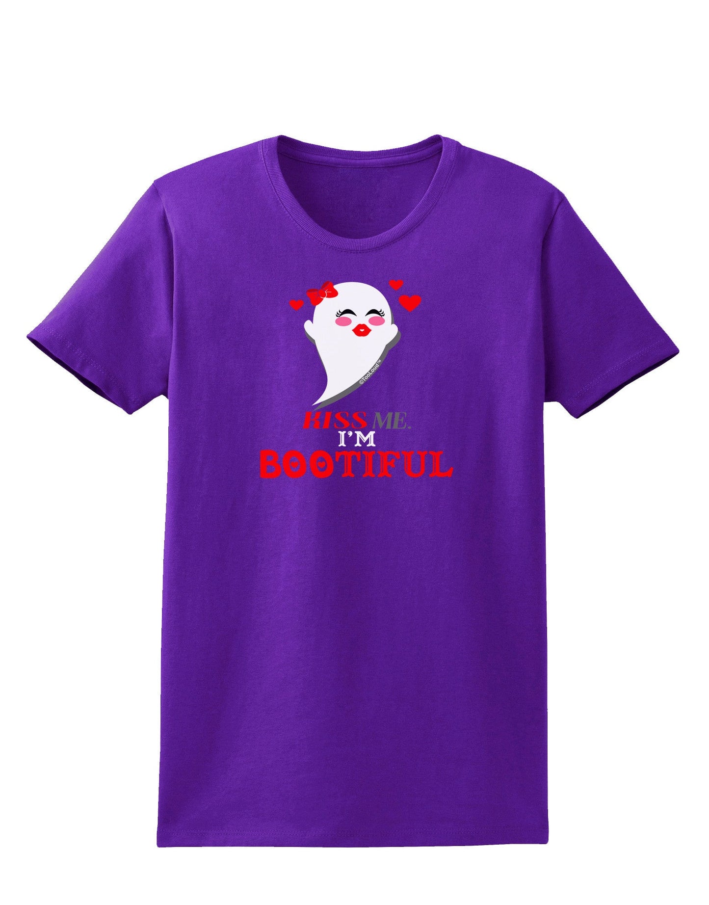 Kiss Me BOOtiful Ghost Red Womens Dark T-Shirt-TooLoud-Purple-X-Small-Davson Sales
