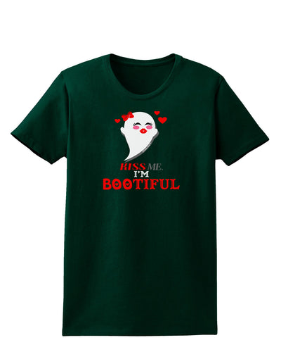 Kiss Me BOOtiful Ghost Red Womens Dark T-Shirt-TooLoud-Forest-Green-Small-Davson Sales