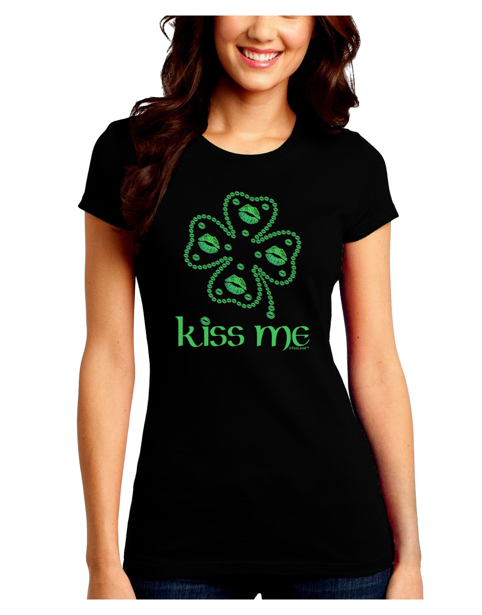 Kiss Me Clover Juniors Petite Crew Dark T-Shirt-T-Shirts Juniors Tops-TooLoud-Black-Juniors Fitted Small-Davson Sales