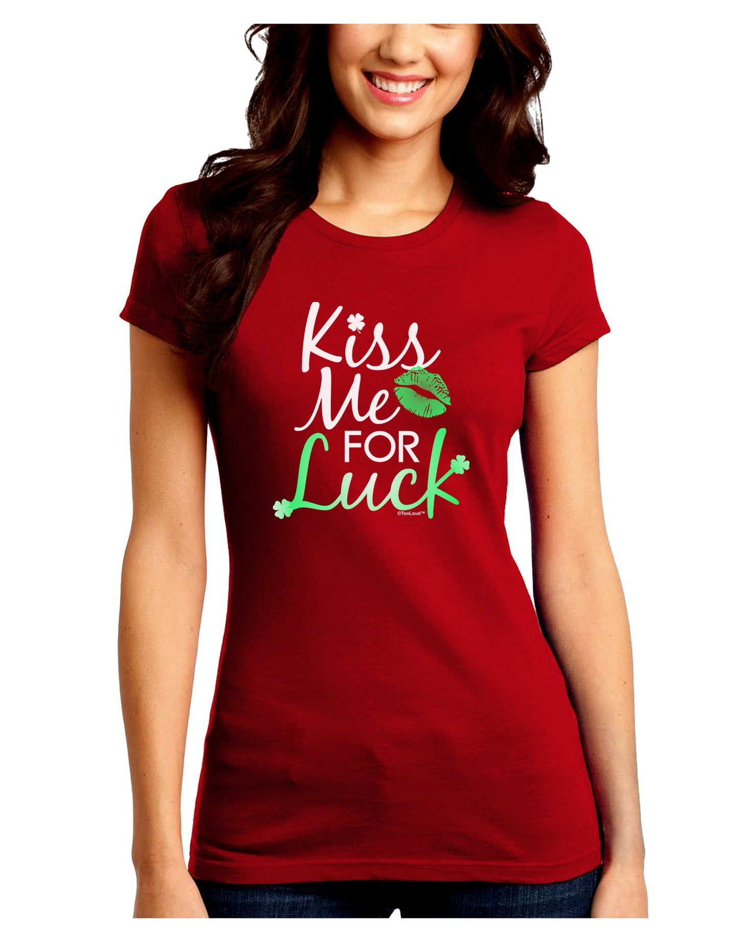 Kiss Me For Luck Juniors Petite Crew Dark T-Shirt-T-Shirts Juniors Tops-TooLoud-Red-Juniors Fitted Small-Davson Sales