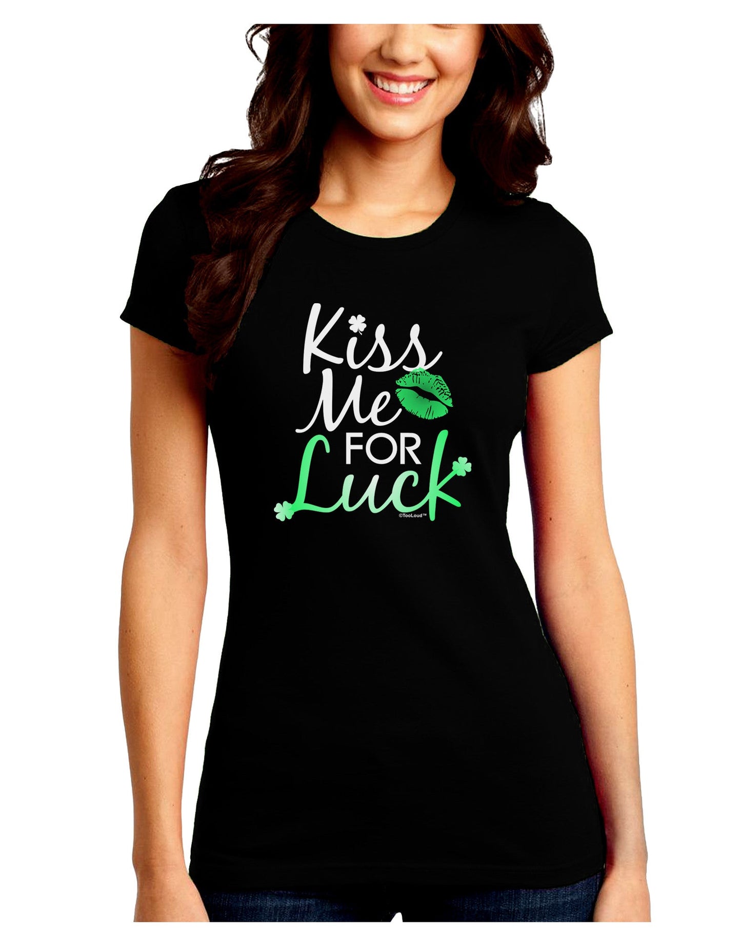 Kiss Me For Luck Juniors Petite Crew Dark T-Shirt-T-Shirts Juniors Tops-TooLoud-Black-Juniors Fitted Small-Davson Sales