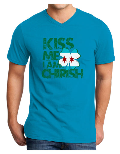 Kiss Me I'm Chirish Adult Dark V-Neck T-Shirt by TooLoud-Mens T-Shirt-TooLoud-Turquoise-Small-Davson Sales