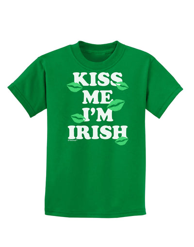 Kiss Me I'm Irish - Green Kisses Childrens Dark T-Shirt by TooLoud-Childrens T-Shirt-TooLoud-Kelly-Green-X-Small-Davson Sales