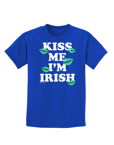 Kiss Me I'm Irish - Green Kisses Childrens Dark T-Shirt by TooLoud-Childrens T-Shirt-TooLoud-Royal-Blue-X-Small-Davson Sales