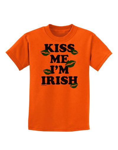 Kiss Me I'm Irish - Green Kisses Childrens T-Shirt by TooLoud-Childrens T-Shirt-TooLoud-Orange-X-Small-Davson Sales