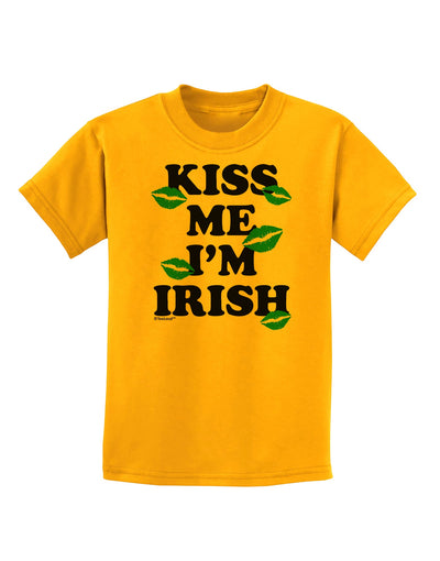 Kiss Me I'm Irish - Green Kisses Childrens T-Shirt by TooLoud-Childrens T-Shirt-TooLoud-Gold-X-Small-Davson Sales