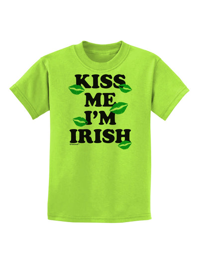 Kiss Me I'm Irish - Green Kisses Childrens T-Shirt by TooLoud-Childrens T-Shirt-TooLoud-Lime-Green-X-Small-Davson Sales