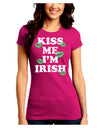 Kiss Me I'm Irish - Green Kisses Juniors Crew Dark T-Shirt by TooLoud-T-Shirts Juniors Tops-TooLoud-Hot-Pink-Juniors Fitted Small-Davson Sales