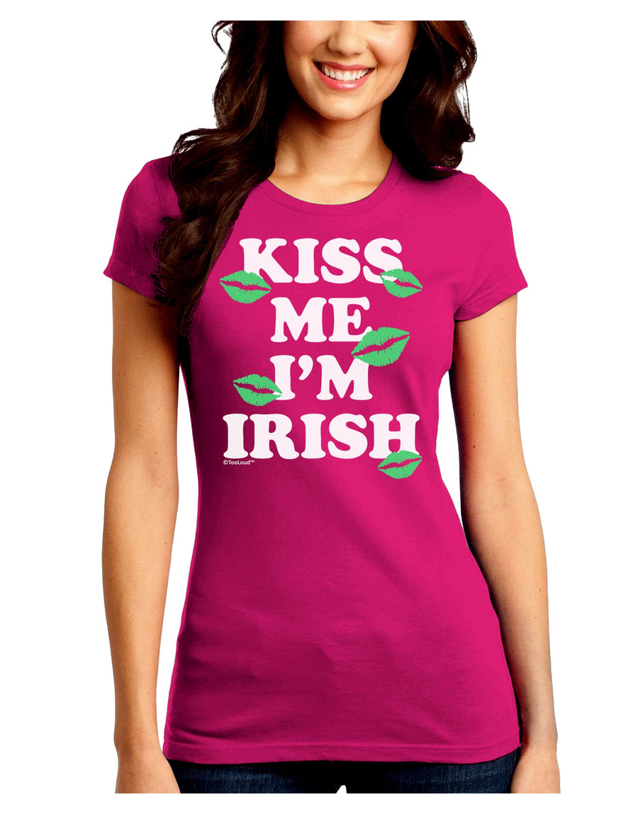 Kiss Me I'm Irish - Green Kisses Juniors Crew Dark T-Shirt by TooLoud-T-Shirts Juniors Tops-TooLoud-Black-Juniors Fitted Small-Davson Sales