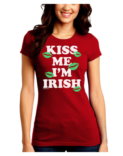 Kiss Me I'm Irish - Green Kisses Juniors Crew Dark T-Shirt by TooLoud-T-Shirts Juniors Tops-TooLoud-Red-Juniors Fitted Small-Davson Sales