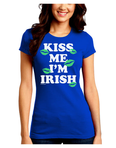 Kiss Me I'm Irish - Green Kisses Juniors Crew Dark T-Shirt by TooLoud-T-Shirts Juniors Tops-TooLoud-Royal-Blue-Juniors Fitted Small-Davson Sales