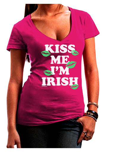 Kiss Me I'm Irish - Green Kisses Juniors V-Neck Dark T-Shirt by TooLoud-Womens V-Neck T-Shirts-TooLoud-Hot-Pink-Juniors Fitted Small-Davson Sales