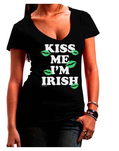 Kiss Me I'm Irish - Green Kisses Juniors V-Neck Dark T-Shirt by TooLoud-Womens V-Neck T-Shirts-TooLoud-Black-Juniors Fitted Small-Davson Sales