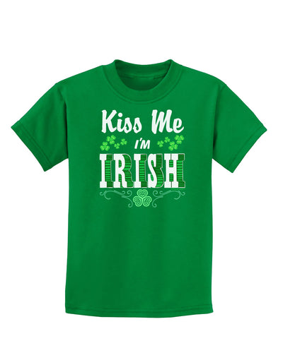 Kiss Me I'm Irish St Patricks Day Childrens Dark T-Shirt-Childrens T-Shirt-TooLoud-Kelly-Green-X-Small-Davson Sales