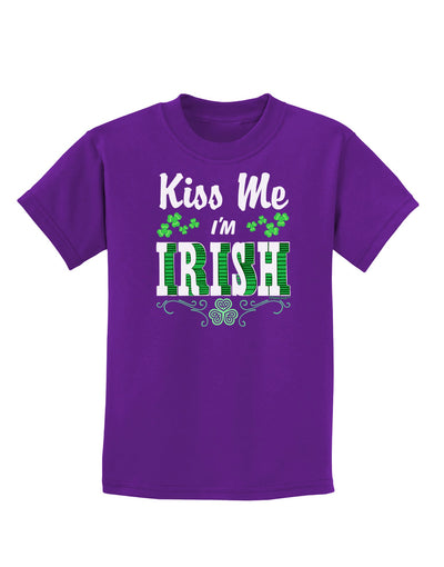 Kiss Me I'm Irish St Patricks Day Childrens Dark T-Shirt-Childrens T-Shirt-TooLoud-Purple-X-Small-Davson Sales