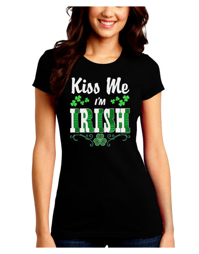 Kiss Me I'm Irish St Patricks Day Juniors Petite Crew Dark T-Shirt-T-Shirts Juniors Tops-TooLoud-Black-Juniors Fitted Small-Davson Sales