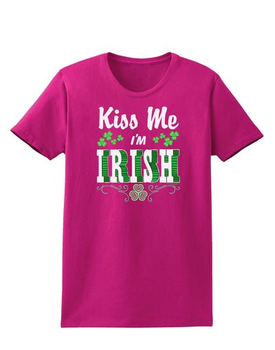 Kiss Me I'm Irish St Patricks Day Womens Dark T-Shirt-TooLoud-Hot-Pink-Small-Davson Sales