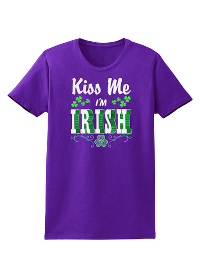 Kiss Me I'm Irish St Patricks Day Womens Dark T-Shirt-TooLoud-Purple-X-Small-Davson Sales