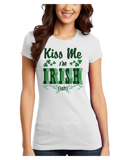 Kiss Me I'm Irish-ish Juniors Petite T-Shirt-T-Shirts Juniors Tops-TooLoud-White-Juniors Fitted X-Small-Davson Sales