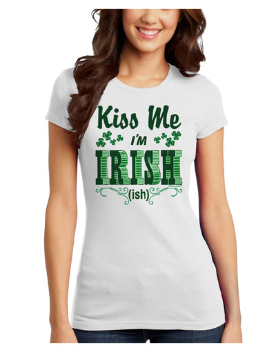 Kiss Me I'm Irish-ish Juniors Petite T-Shirt-T-Shirts Juniors Tops-TooLoud-White-Juniors Fitted X-Small-Davson Sales