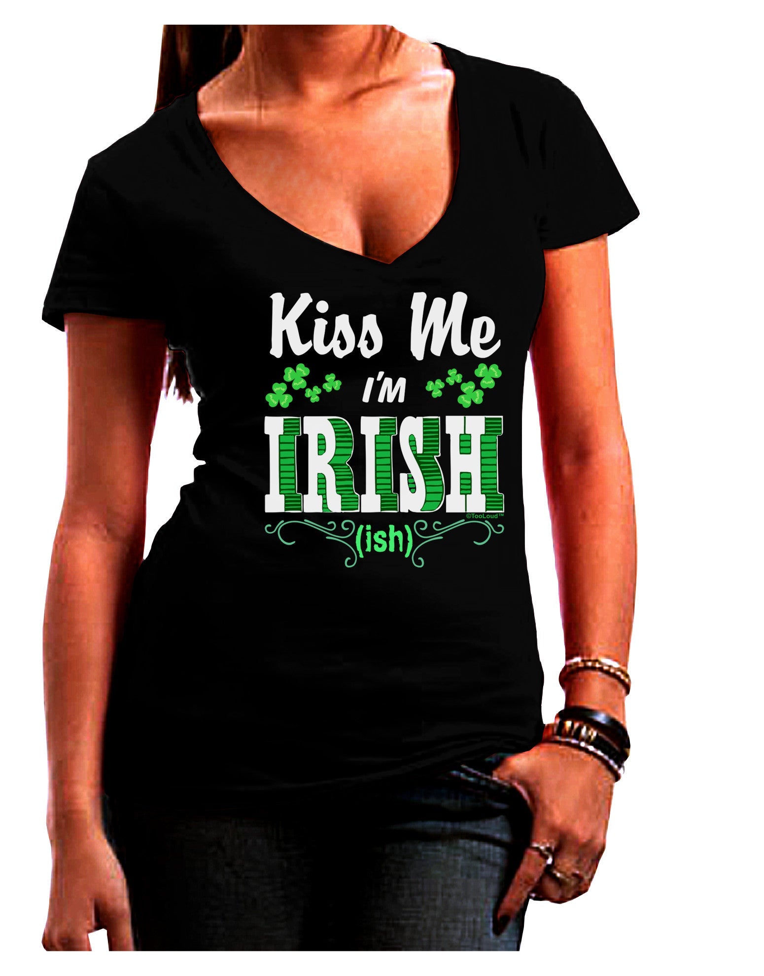 Kiss Me I'm Irish-ish Womens V-Neck Dark T-Shirt-Womens V-Neck T-Shirts-TooLoud-Black-Juniors Fitted Small-Davson Sales