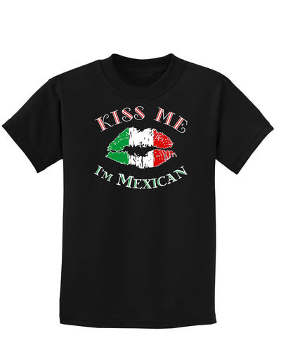 Kiss Me I'm Mexican Childrens Dark T-Shirt-Childrens T-Shirt-TooLoud-Black-X-Small-Davson Sales