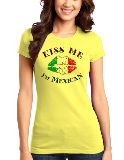 Kiss Me I'm Mexican Juniors T-Shirt-Womens Juniors T-Shirt-TooLoud-Yellow-Small-Davson Sales