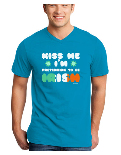 Kiss Me I'm Pretending to Be Irish Adult Dark V-Neck T-Shirt by TooLoud-Mens V-Neck T-Shirt-TooLoud-Turquoise-Small-Davson Sales