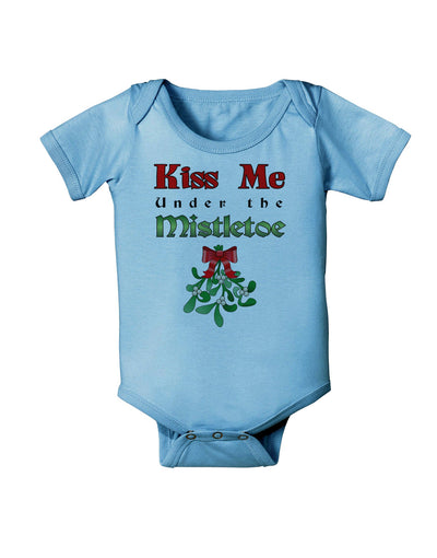 Kiss Me Under the Mistletoe Christmas Baby Romper Bodysuit-Baby Romper-TooLoud-Light-Blue-06-Months-Davson Sales