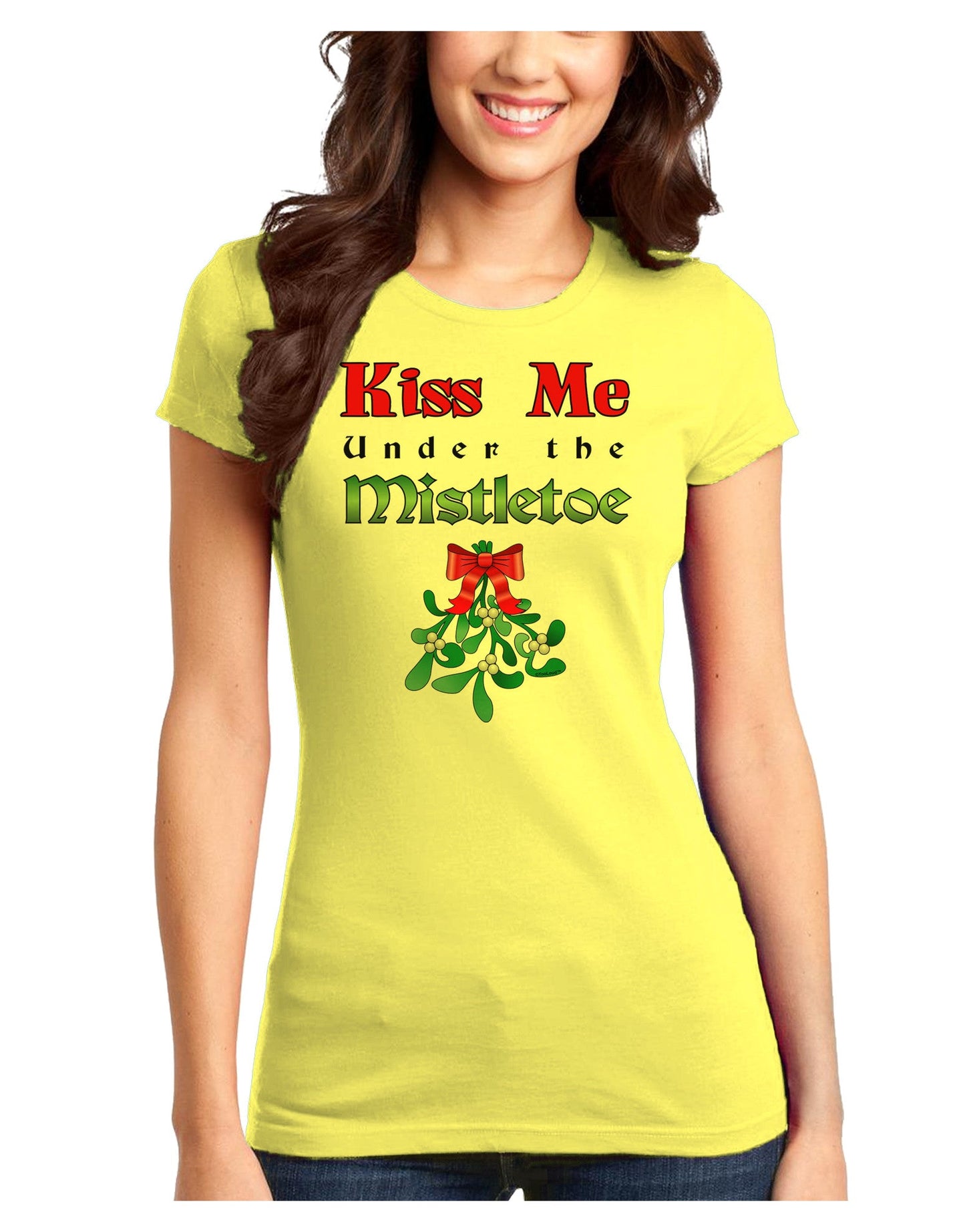 Kiss Me Under the Mistletoe Christmas Juniors T-Shirt-Womens Juniors T-Shirt-TooLoud-Yellow-Juniors Fitted XS-Davson Sales