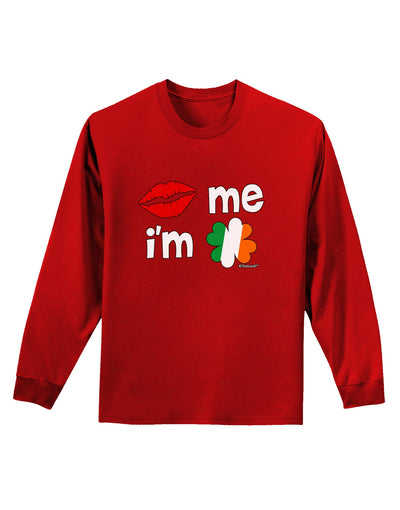 Kiss and Irish Flag Shamrock - Kiss Me I'm Irish Adult Long Sleeve Dark T-Shirt by TooLoud-Clothing-TooLoud-Red-Small-Davson Sales