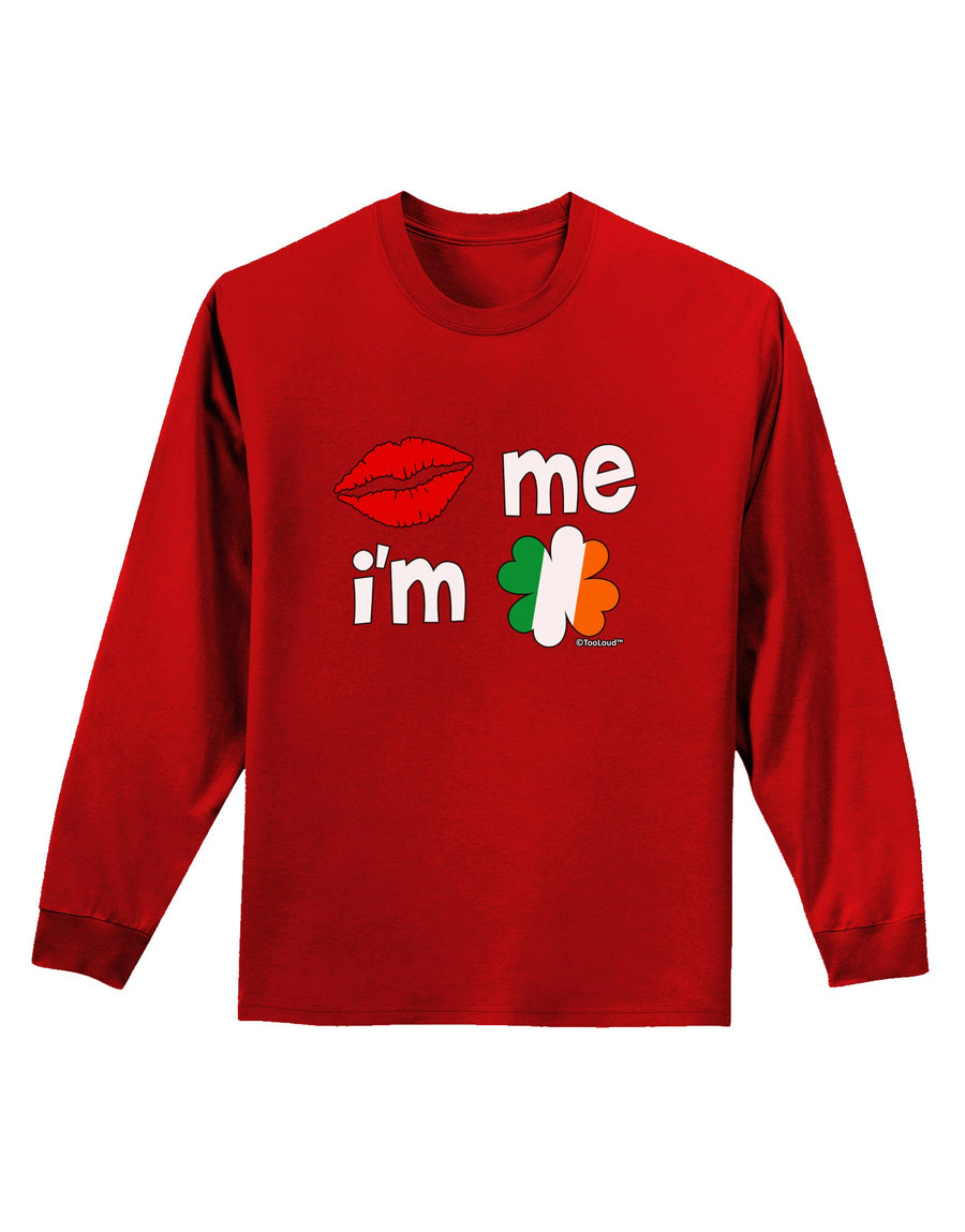 Kiss and Irish Flag Shamrock - Kiss Me I'm Irish Adult Long Sleeve Dark T-Shirt by TooLoud-Clothing-TooLoud-Black-Small-Davson Sales