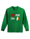 Kiss and Irish Flag Shamrock - Kiss Me I'm Irish Adult Long Sleeve Dark T-Shirt by TooLoud-Clothing-TooLoud-Kelly-Green-Small-Davson Sales