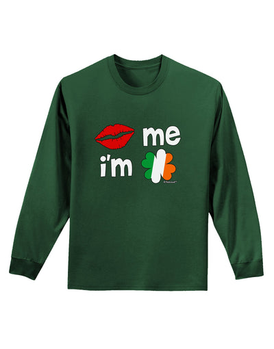 Kiss and Irish Flag Shamrock - Kiss Me I'm Irish Adult Long Sleeve Dark T-Shirt by TooLoud-Clothing-TooLoud-Dark-Green-Small-Davson Sales